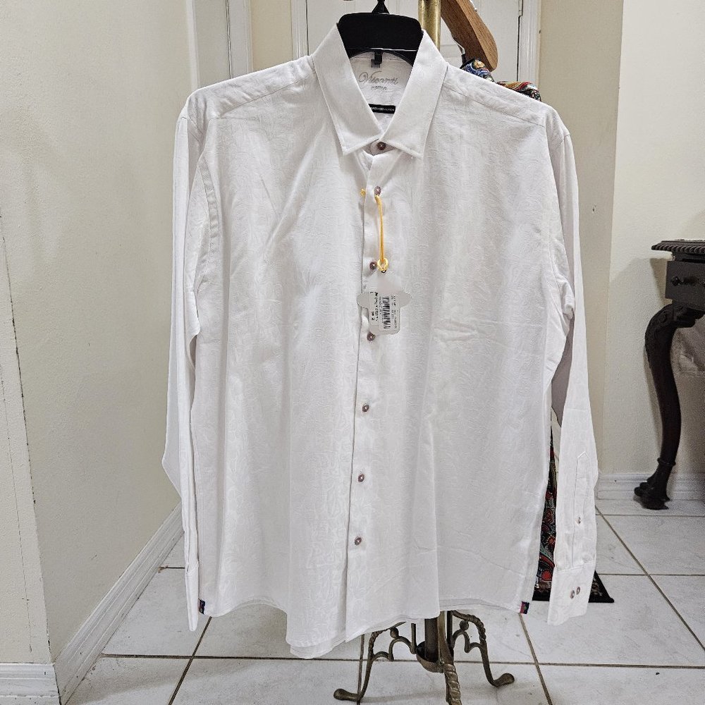 Visconti LS White shirt w/ paisley accents Button down Large NWT